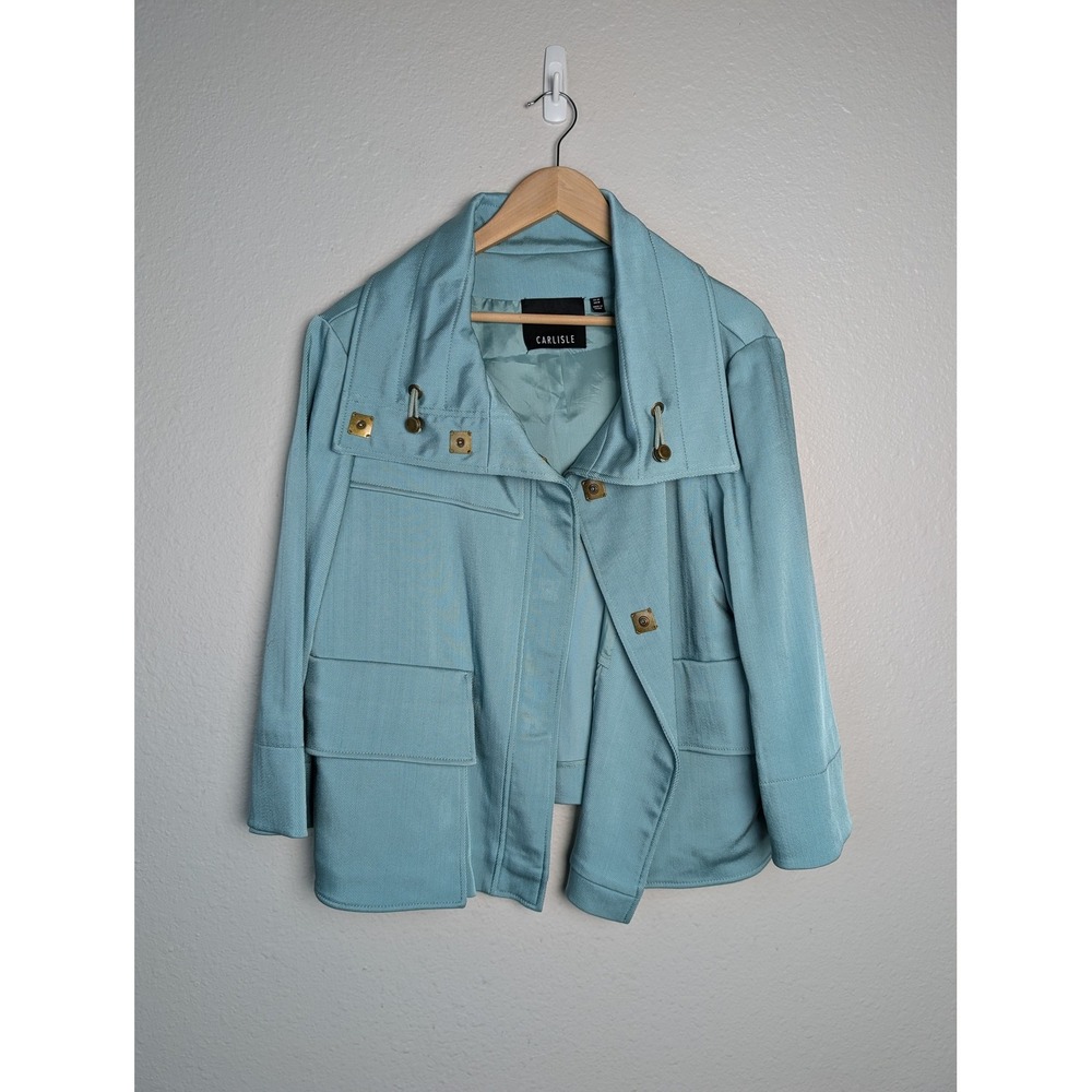 Carlisle Jacket Womens 14 Blue Twill Short Collared Lined Snap Pockets
